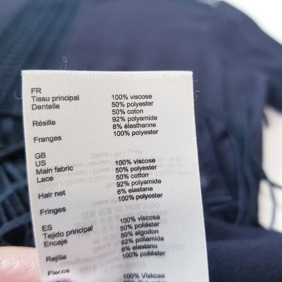 Maje Reia Nuit Sheer Lace Fringe Mini Dress Dark Blue - Picture 12 of 13